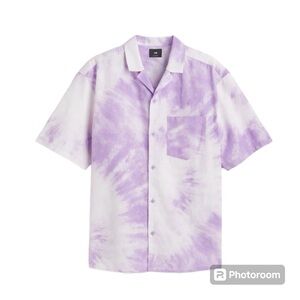 H&M relaxed fit Linen-blend Resort Shirt purple/tie dye size Medium